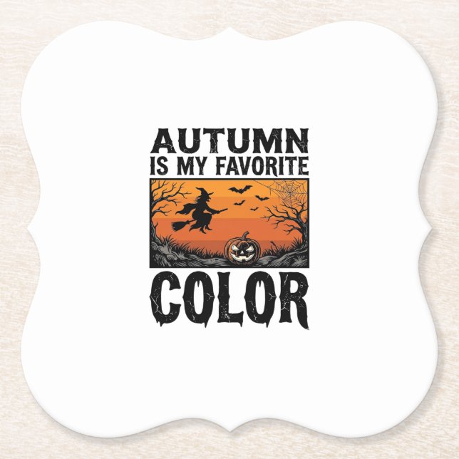 Autumn Favourite Colour Halloween Pumpkin Vector D Paper Coaster (Front)