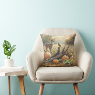 Autumn Fawn In a Pumpkin Patch Cushion
