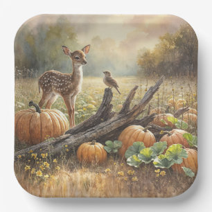 Autumn Fawn In a Pumpkin Patch Paper Plate