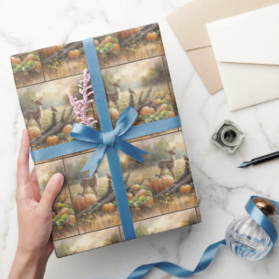 Autumn Fawn In a Pumpkin Patch Wrapping Paper