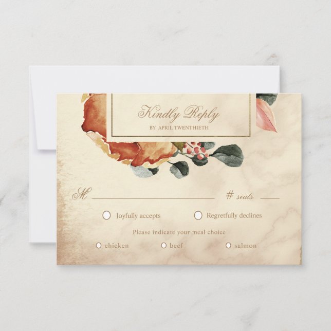 Autumn feel elegant floral RSVP meal choice card (Front)