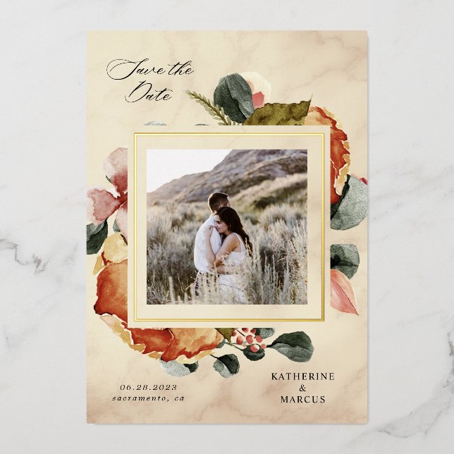 autumn feel elegant floral save the date (Front)