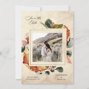 autumn feel elegant floral save the date invitation