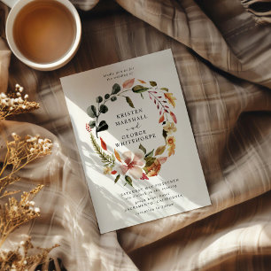 Autumn Feel Elegant Floral Wreath Wedding Invitation