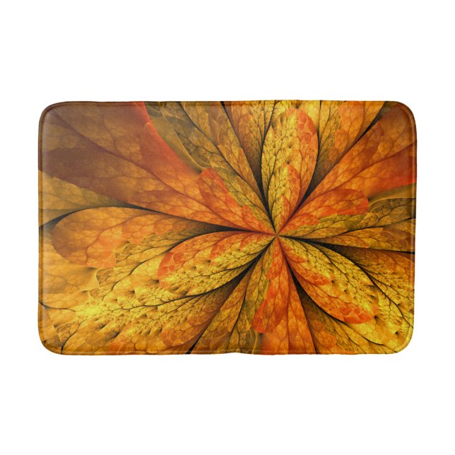 Autumn Feeling, Modern Abstract Fractal Flower Bath Mat (Front)