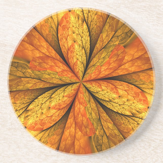 Autumn Feeling, Modern Abstract Fractal Flower Coaster (Front)
