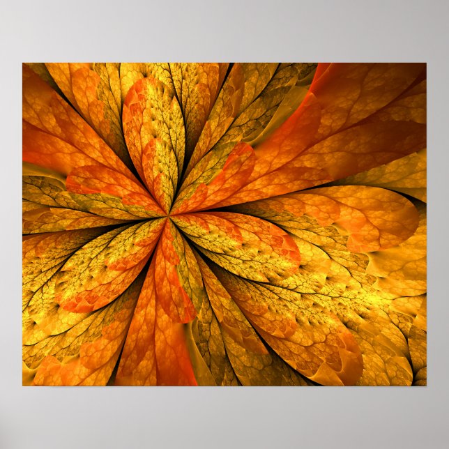 Autumn Feeling, Modern Abstract Fractal Flower Poster (Front)