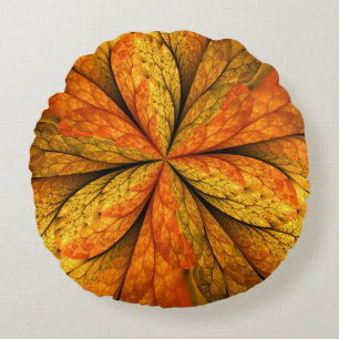 Autumn Feeling, Modern Abstract Fractal Flower Round Cushion