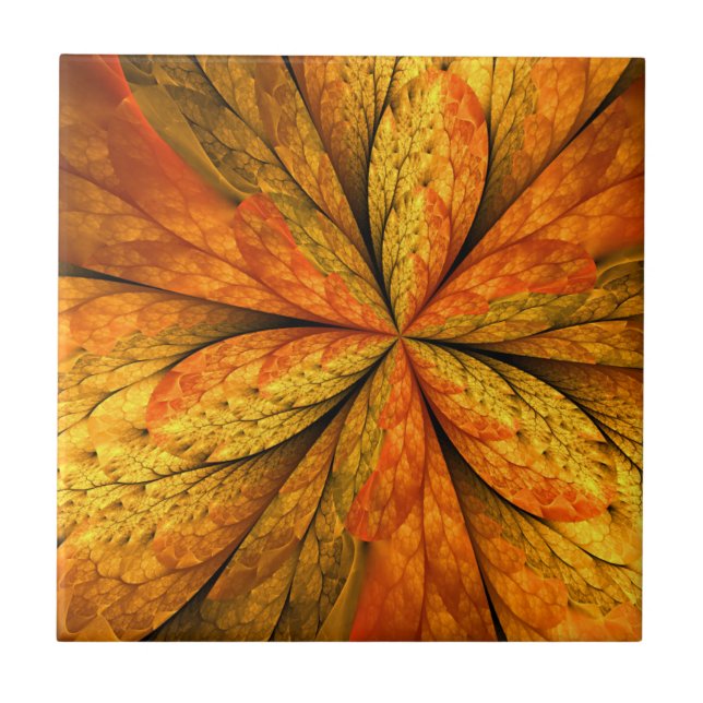 Autumn Feeling, Modern Abstract Fractal Flower Tile (Front)