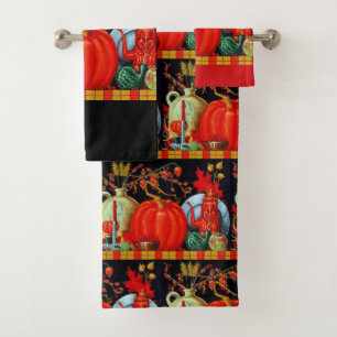 Autumn Festive Antique Painting Pumpkin Decoration Bath Towel Set