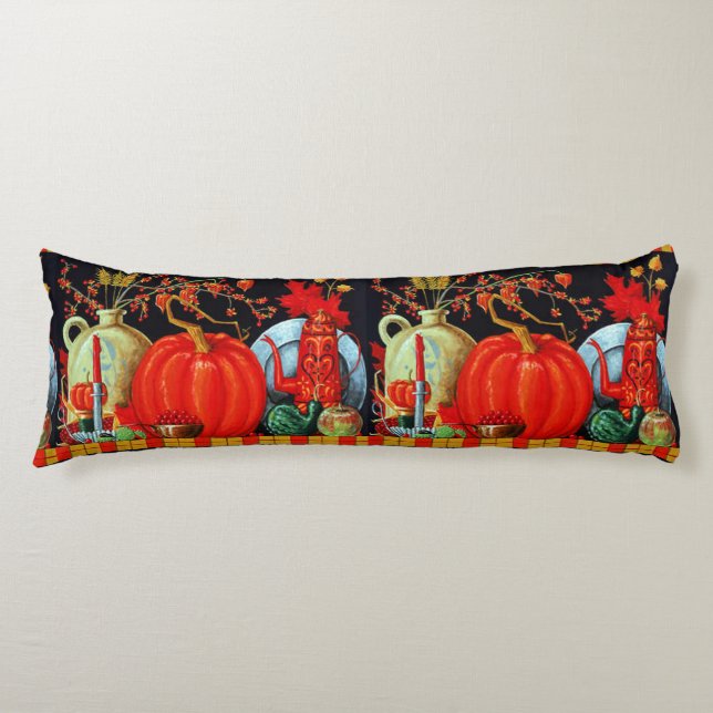Autumn Festive Antique Painting Pumpkin Decoration Body Cushion (Front)