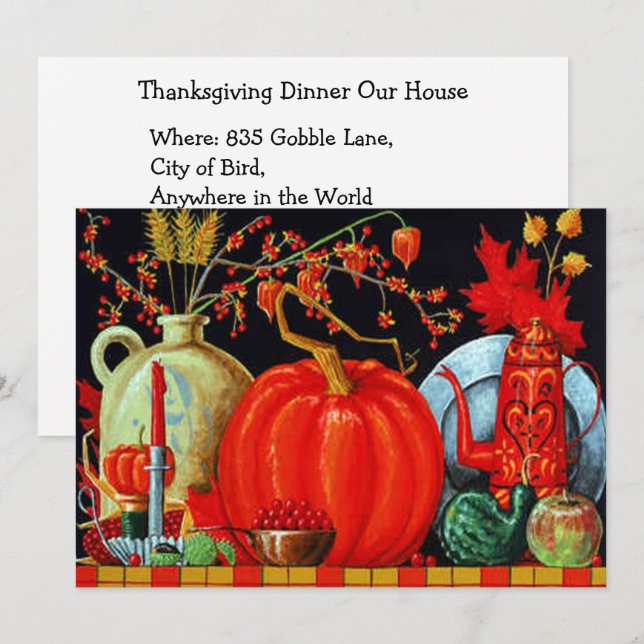 Autumn Festive Antique Painting Pumpkin Decoration Invitation (Front/Back)