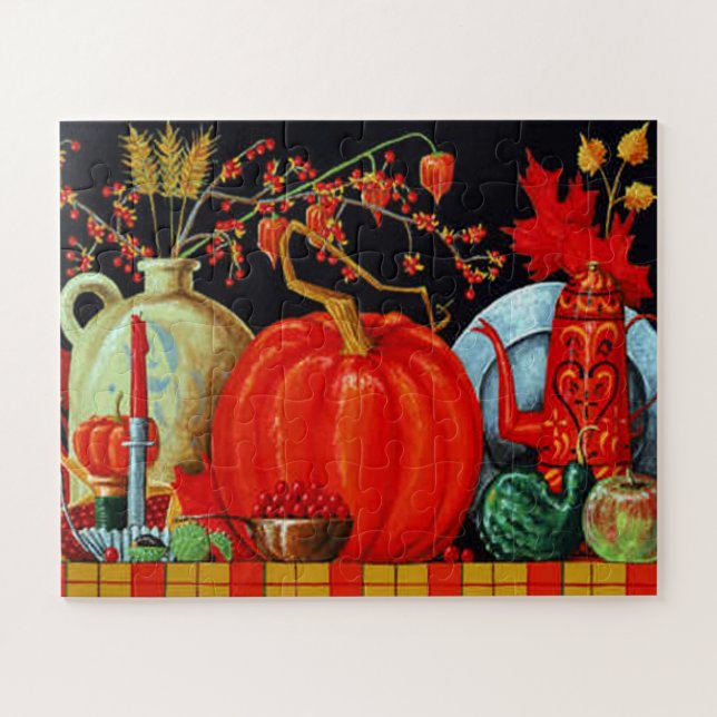Autumn Festive Antique Painting Pumpkin Decoration Jigsaw Puzzle (Horizontal)