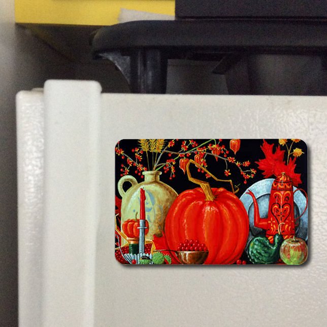 Autumn Festive Antique Painting Pumpkin Decoration Magnet (Autumn Antique Painting Pumpkin Festive Flexible Magnet)