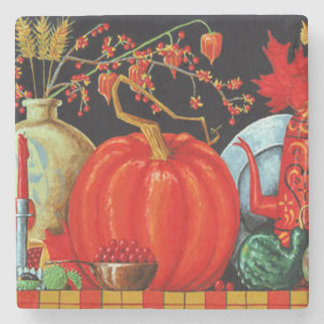 Autumn Festive Antique Painting Pumpkin Decoration Stone Coaster