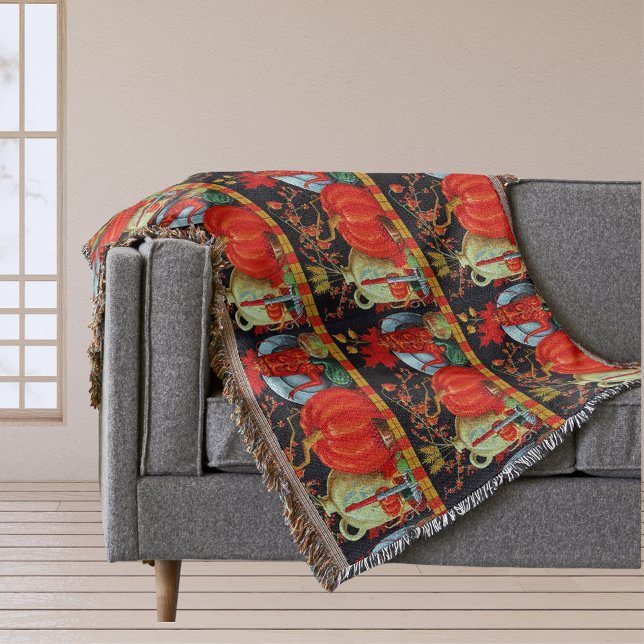 Autumn Festive Antique Painting Pumpkin Decoration Throw Blanket (Autumn Festive Antique Painting Pumpkin Decoration Throw Blanket)