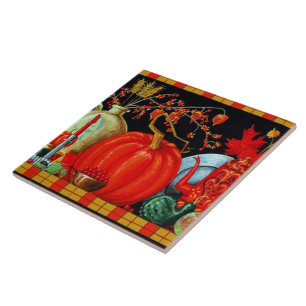 Autumn Festive Antique Painting Pumpkin Decoration Tile