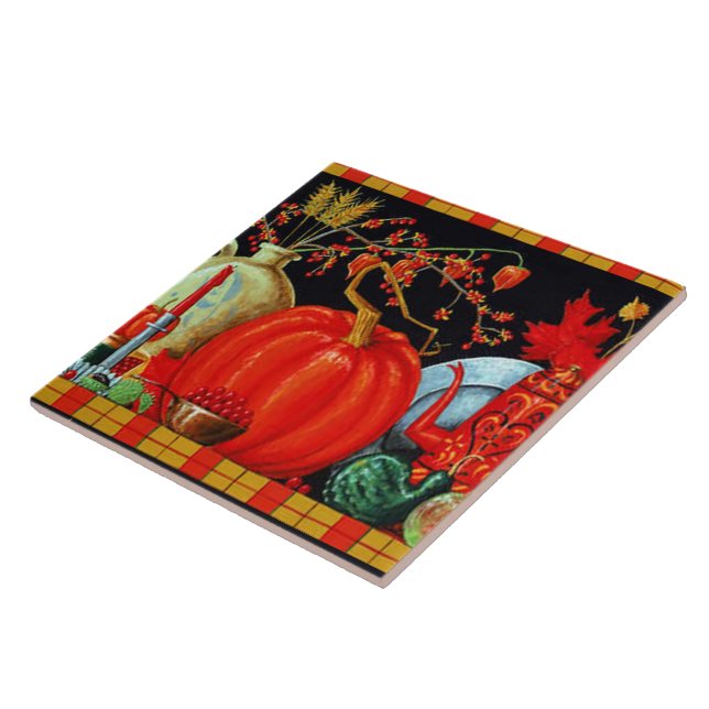 Autumn Festive Antique Painting Pumpkin Decoration Tile (Side)