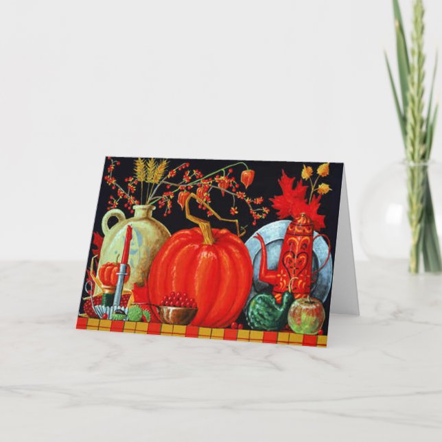 Autumn Festive Table Thanksgiving Friends & Family Holiday Card (Front)