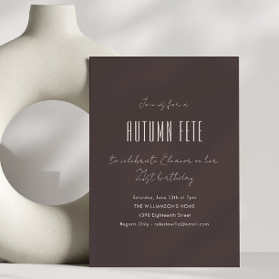 Autumn Fête Fall Brown 21st Birthday Minimalist Invitation
