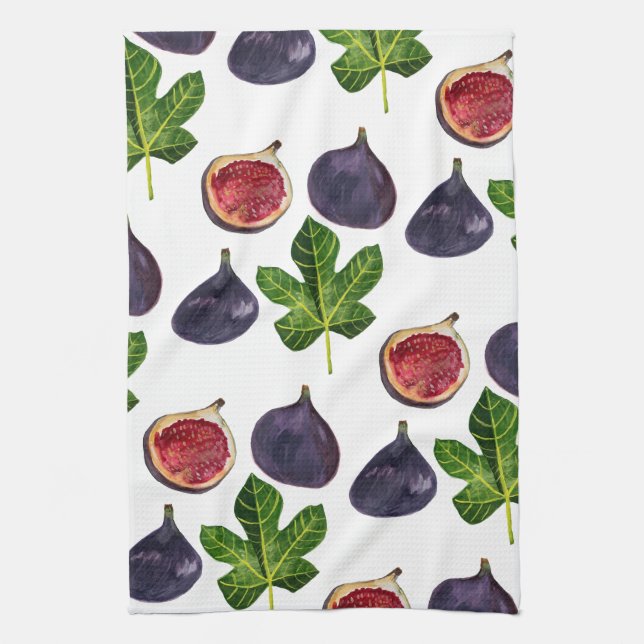 Autumn Figs Watercolor Painting Tea Towel (Vertical)