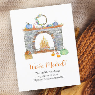 Autumn Fireplace, Pumpkins, Pumpkin Spice Moving  Announcement Postcard