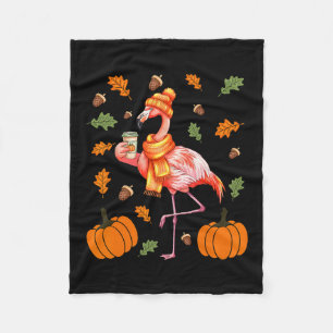 Autumn Flamingo Pumpkin Spice Latte Fall Leaves Th Fleece Blanket