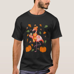 Autumn Flamingo Pumpkin Spice Latte Fall Leaves Th T-Shirt