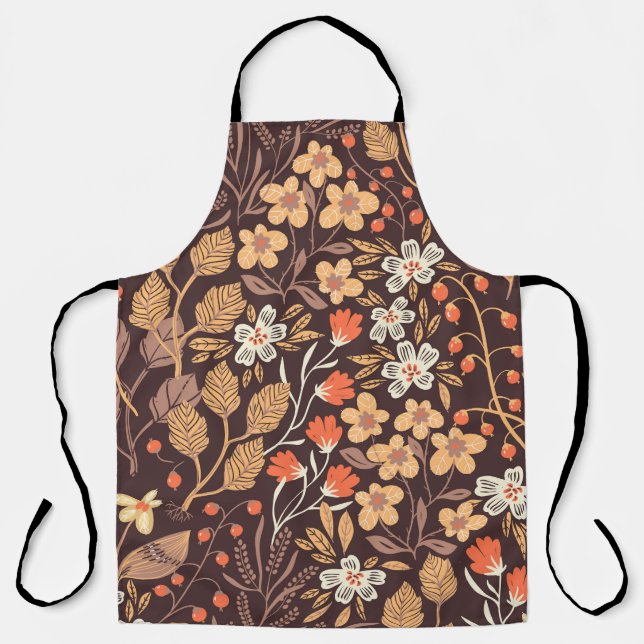 Autumn Flora: Vintage Seamless Pattern Apron (Front)
