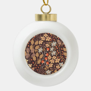 Autumn Flora: Vintage Seamless Pattern Ceramic Ball Christmas Ornament