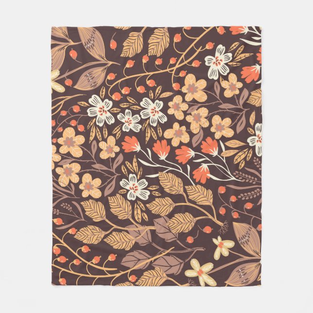 Autumn Flora: Vintage Seamless Pattern Fleece Blanket (Front)