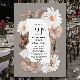 Autumn Floral 21st Birthday Party Invitation