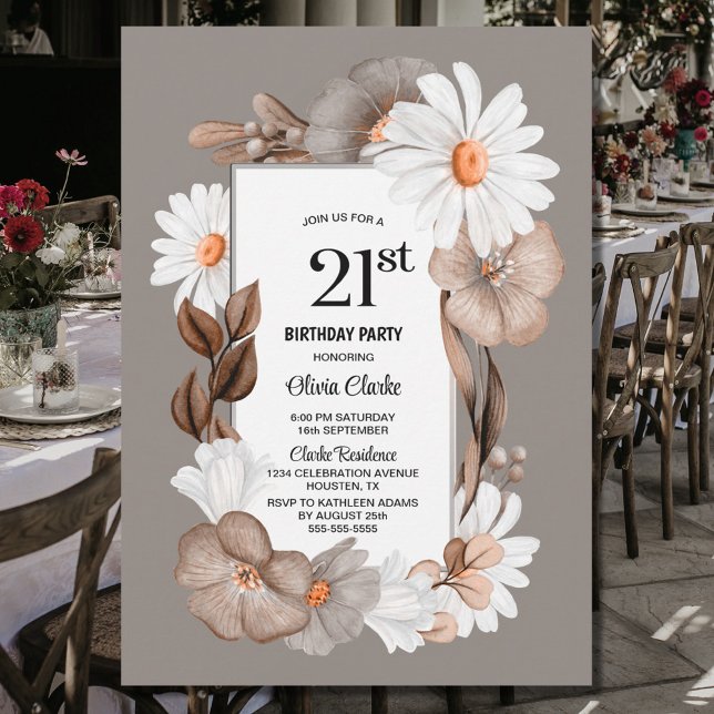 Autumn Floral 21st Birthday Party Invitation (Creator Uploaded)