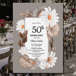 Autumn Floral 50th Birthday Party Invitation