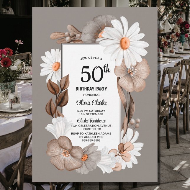 Autumn Floral 50th Birthday Party Invitation (Creator Uploaded)