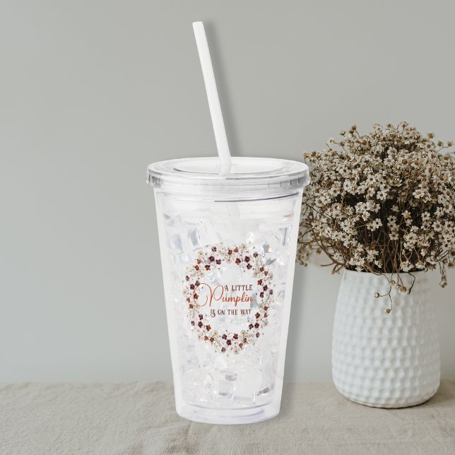 Autumn Floral A Little Pumpkin Baby Shower Acrylic Tumbler (Creator Uploaded)
