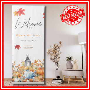 Autumn Floral A Little Pumpkin Baby Shower Retractable Banner