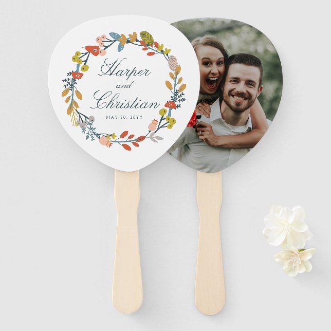 Autumn Floral and Photo Wedding Hand Fan (Front and Back)