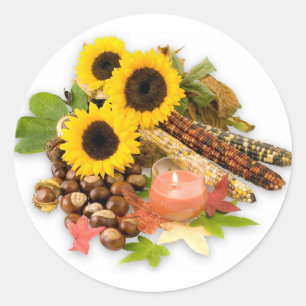 Autumn Floral Arangement Classic Round Sticker