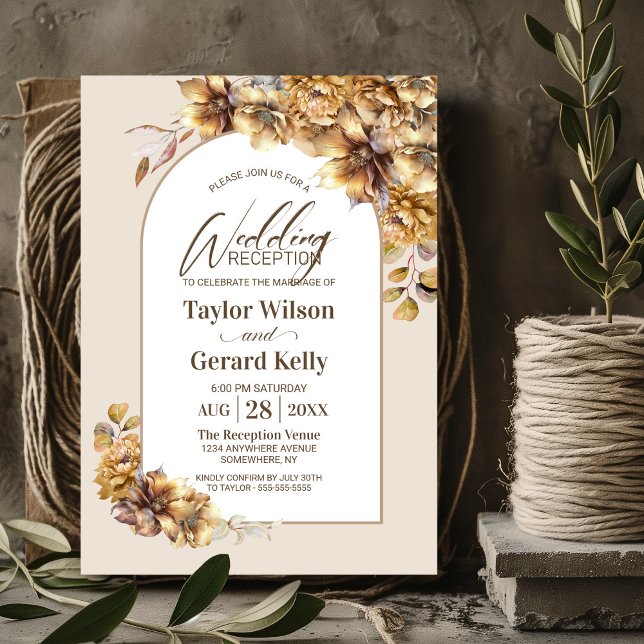 Autumn Floral Arch Wedding Reception Invitation (Creator Uploaded)