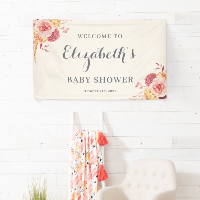 Autumn Floral BABY or Bridal SHOWER Welcome Banner (Insitu)
