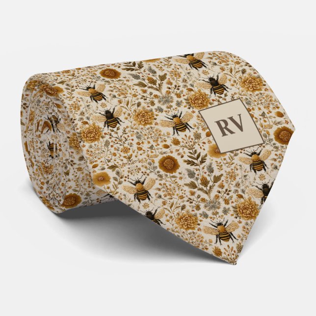 Autumn Floral Bee Personalised Tie (Rolled)