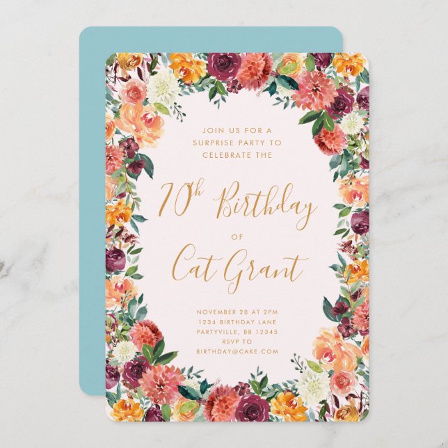 Autumn Floral Birthday Invitation Any Age (Front/Back)