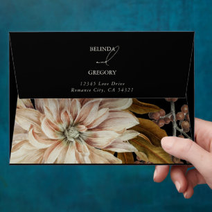 Autumn Floral Black 5x7 Wedding Invitation  Envelope