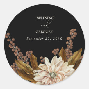 Autumn Floral Black Watercolor Fall Wedding Classic Round Sticker