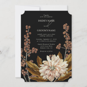 Autumn Floral Black Watercolor Fall Wedding Invitation