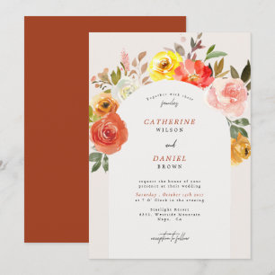 Autumn Floral Bloom Elegant Arch Wedding  Invitation