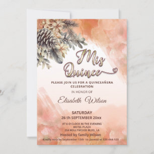 Autumn floral blushed cantaloupe watercolor quince invitation