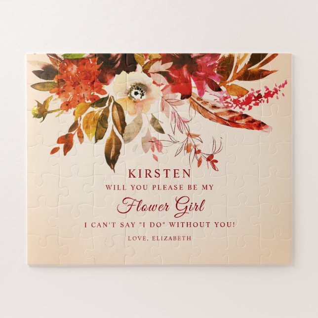 Autumn Floral Blushed Ivory Be My Flower Girl Jigsaw Puzzle (Horizontal)