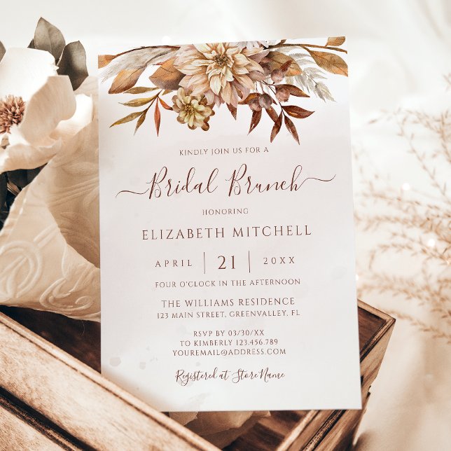 Autumn Floral Boho Fall Foliage Bridal Brunch Invitation (Creator Uploaded)